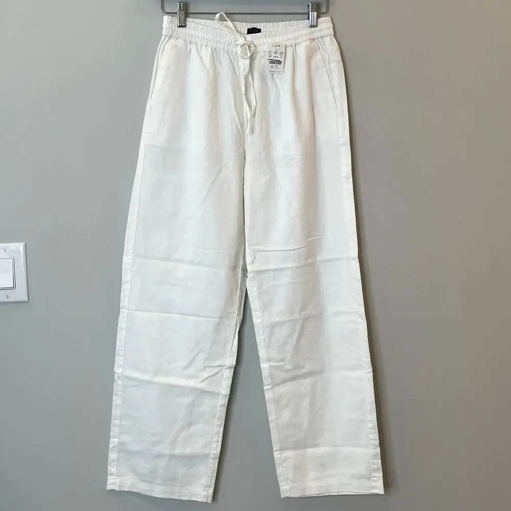 J.Crew Factory Linen Blend Slim Wide Leg Drawstring Pant Holiday CG402 White 2 - Picture 2 of 14